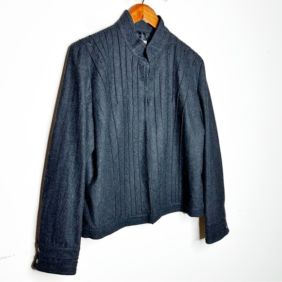 Chicos Womens Size 2 Large dark Grey Wool Jacket Embroidered Coat Recycled Wool - Picture 4 of 9